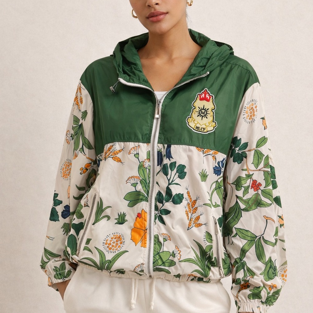 Floral Green Rain Jacket with Hood